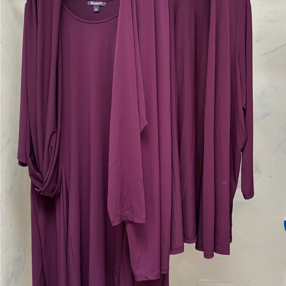 Dark Plum Long Sleeve Dress, Cardigan and Scarf. Plus size 2x - Picture 2 of 7